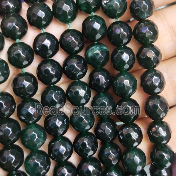 darkgreen Jade Beads, faceted round, b-grade