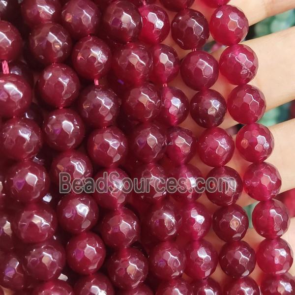 ruby Jade Beads, faceted round, b-grade