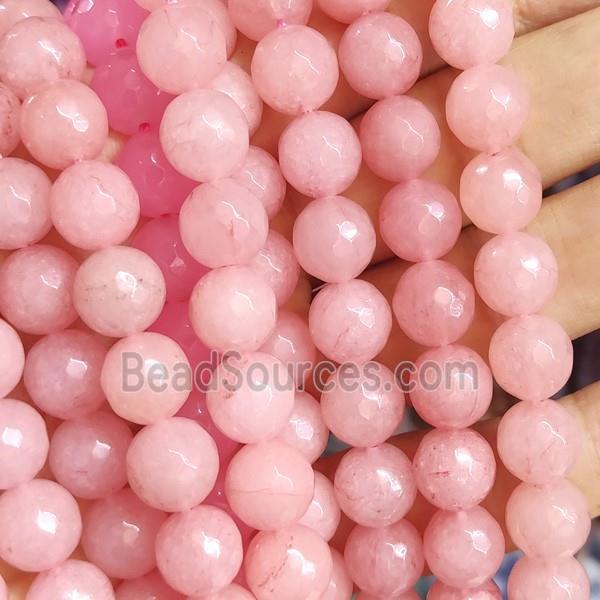 pink Jade Beads, faceted round, b-grade