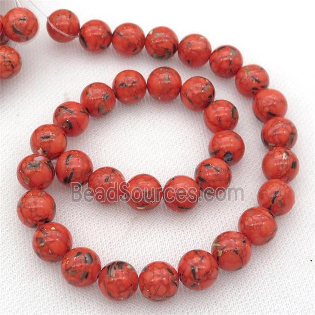 synthetic turquoise beads with shelled, round, red