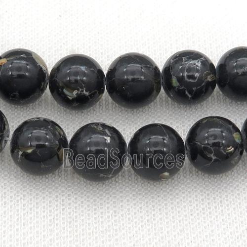 black synthetic turquoise beads with shelled, round, black