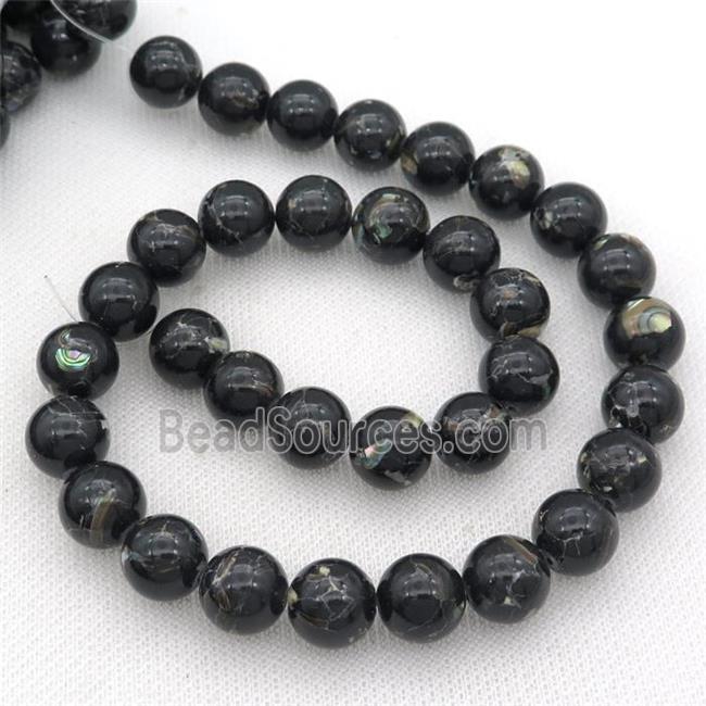 black synthetic turquoise beads with shelled, round, black