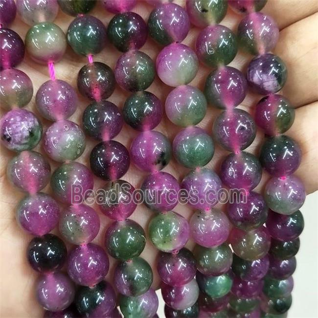 round Jade Beads, multicolor, dye