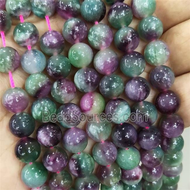 round Jade Beads, multicolor, dye