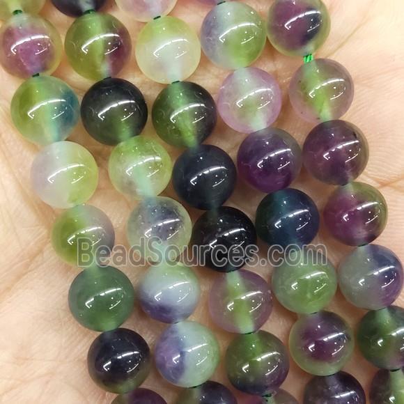 round Jade Beads, multicolor, dye