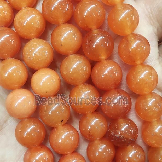 round Jade Beads, orange dye