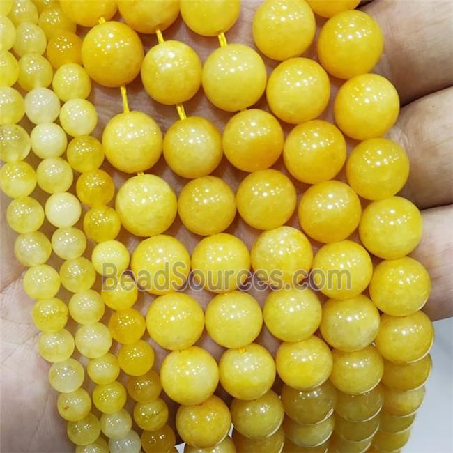 Yellow Spong Jade Beads Smooth Round