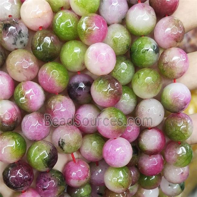 Faceted Round Jade Beads Pink Green Dye