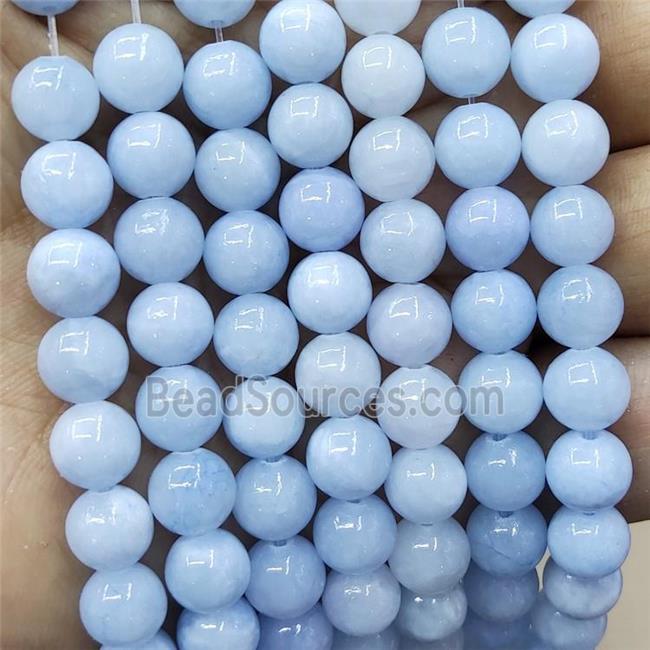 Natural Honey Jade Beads Lt.blue Dye Smooth Round