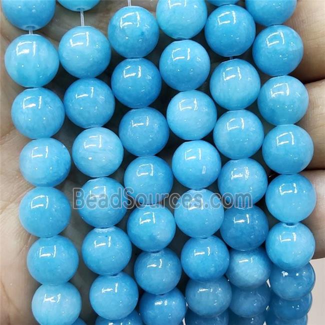 Natural Honey Jade Beads Blue Dye Smooth Round