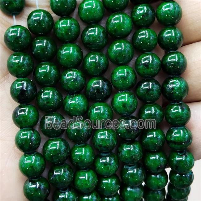 Natural Honey Jade Beads Deep Green Dye Smooth Round