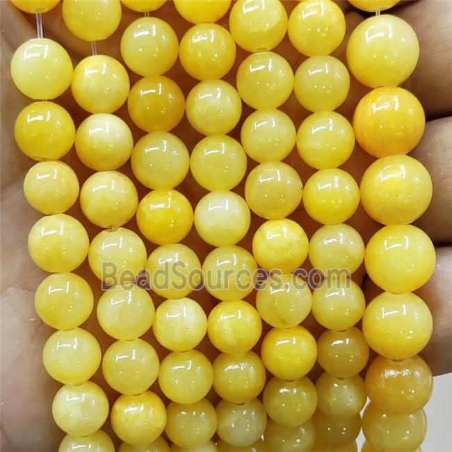 Natural Honey Jade Beads Yellow Dye Smooth Round