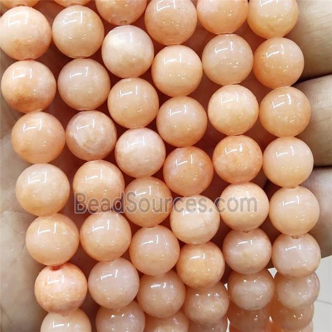 Natural Honey Jade Beads Peach Dye Smooth Round