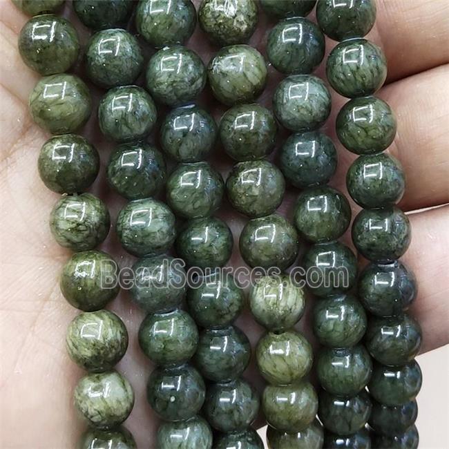 Natural Honey Jade Beads Green Dye Smooth Round