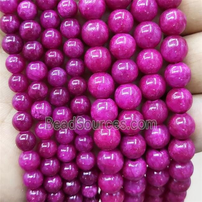 Natural Honey Jade Beads Hotpink Dye Smooth Round