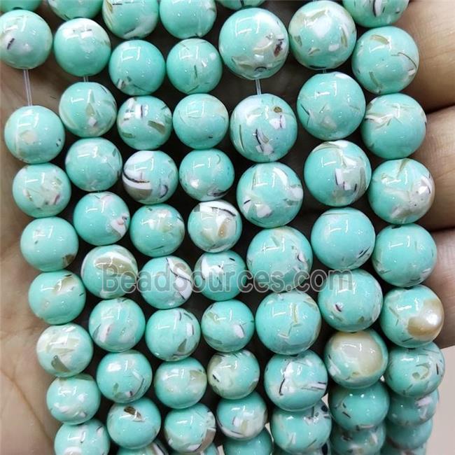 Teal Jade Beads Inlay Trochid Shell Dye Smooth Round