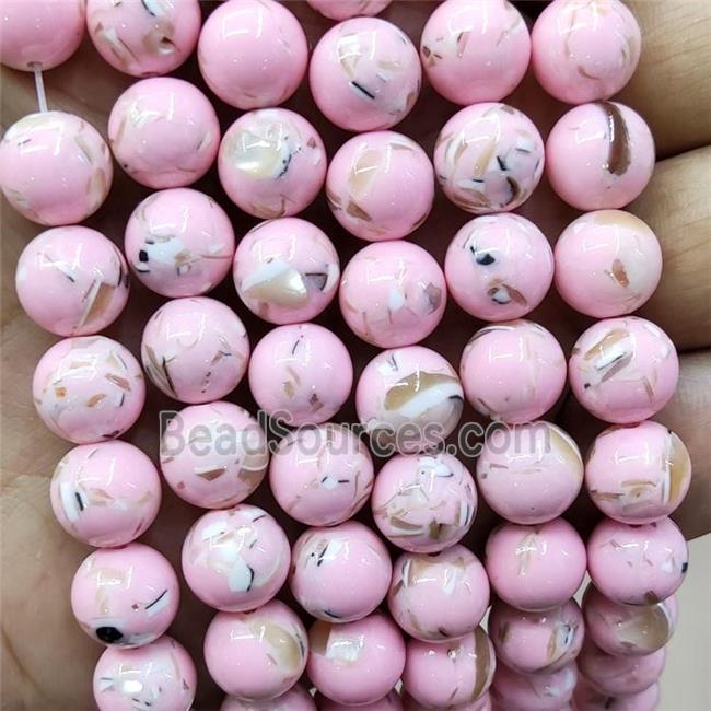 Pink Jade Beads Inlay Trochid Shell Dye Smooth Round