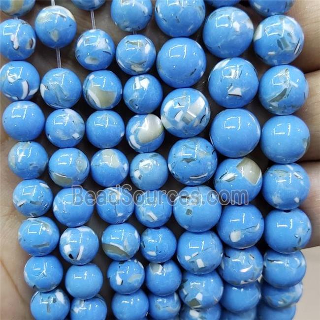 Blue Jade Beads Inlay Trochid Shell Dye Smooth Round