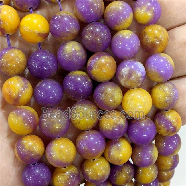 Natural Jade Beads Yellow Purple Dye Smooth Round