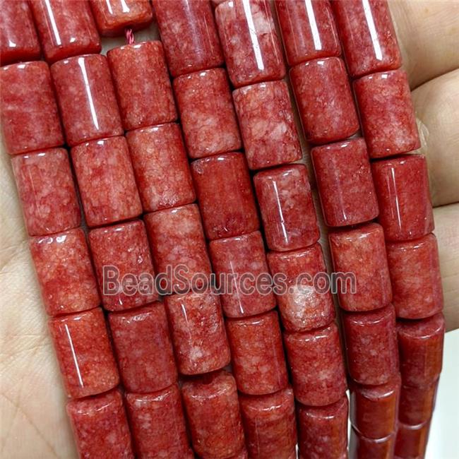 Sponge Jade Tube Beads Red Dye