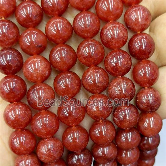 Sponge Jade Beads Red Dye Smooth Round