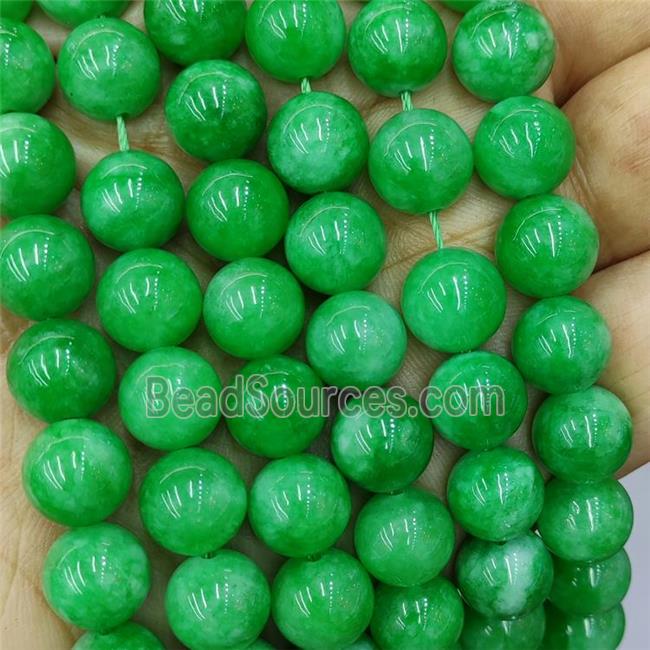 Sponge Jade Beads Green Dye Smooth Round