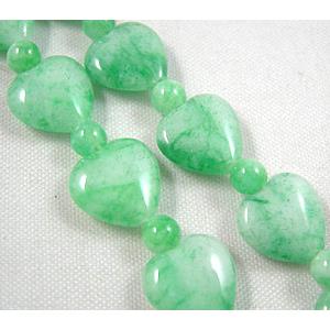 Jade beads, heart, round, green