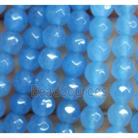 faceted round jade beads, sky-blue