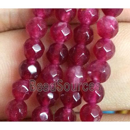 jade beads, faceted round, hot-pink