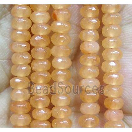 Jade bead, faceted rondelle, orange dye