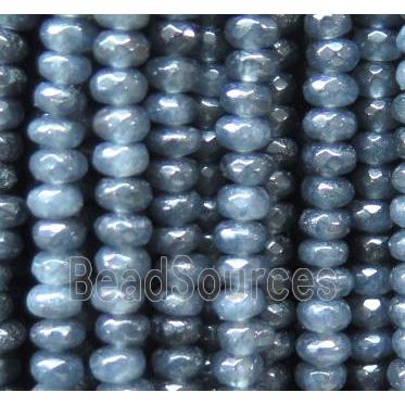 Jade beads, faceted rondelle, dark-gray