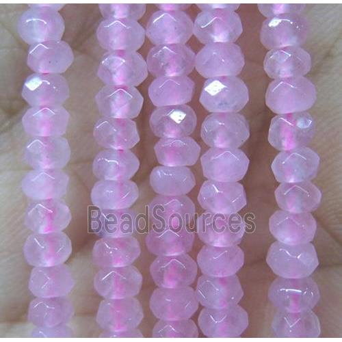 tiny jade bead, faceted rondelle, dye pink