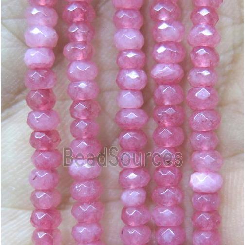 tiny jade bead, faceted rondelle, dye pink