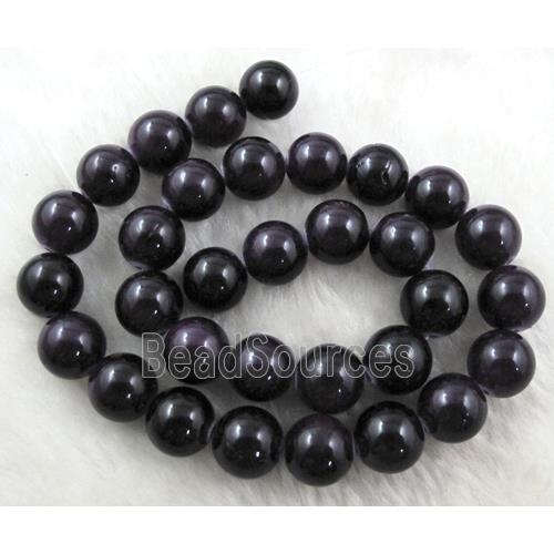 Round Jade bead, black, dye, stabile, half transparent