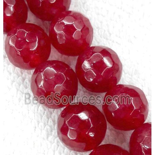 red ruby Jade beads, stabile, faceted round