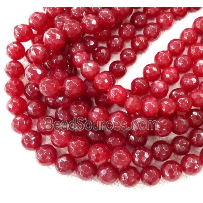 red ruby Jade beads, stabile, faceted round