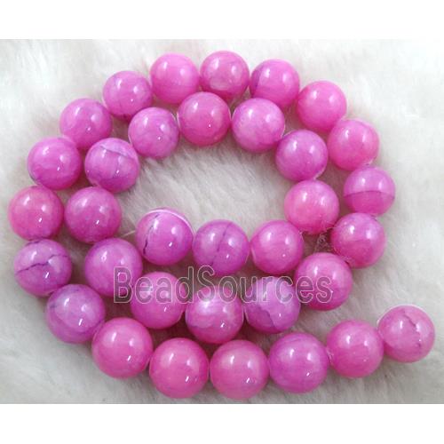 Natural Honey Jade Beads Smooth Round Hotpink Dye