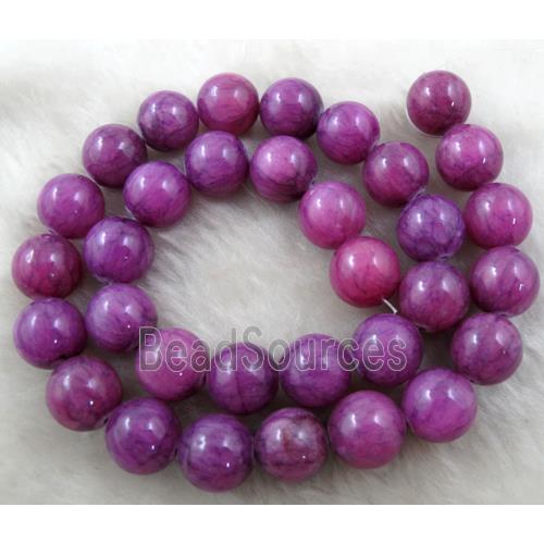 Natural Honey Jade Beads Smooth Round Purple Dye