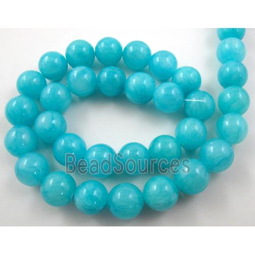 Natural Honey Jade Beads Smooth Round Teal Dye