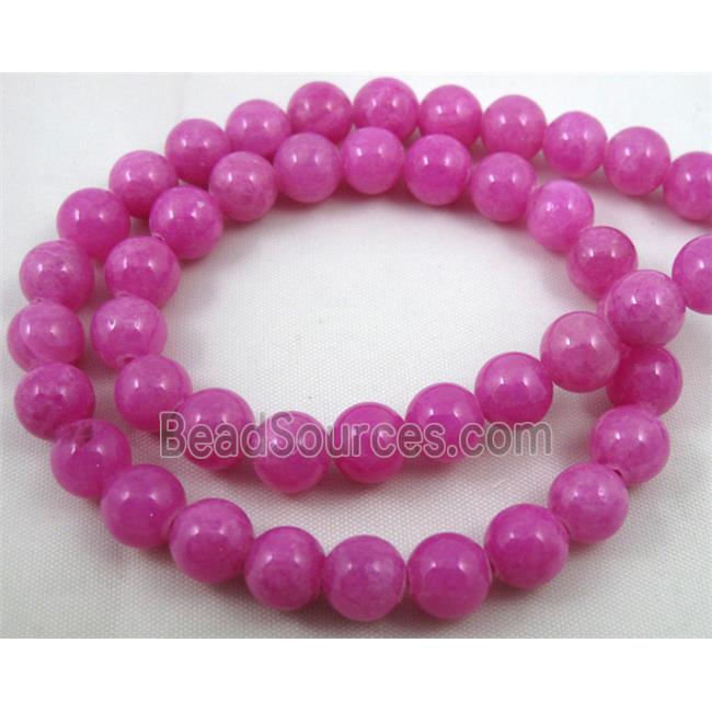 jade beads, hot-pink, round, stabile