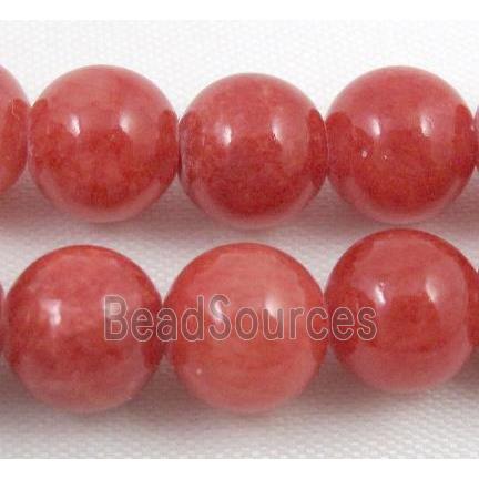 red jade beads, round, stabile