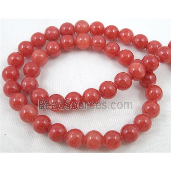 red jade beads, round, stabile