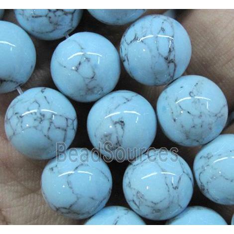 synthetic turquoise beads, round, lt.blue