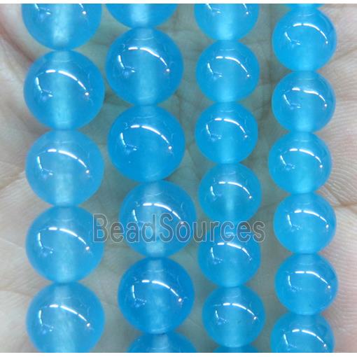 round jade stone beads, dye, sky blue