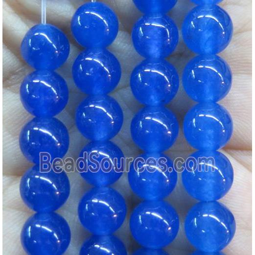 round jade stone beads, dye, royal blue