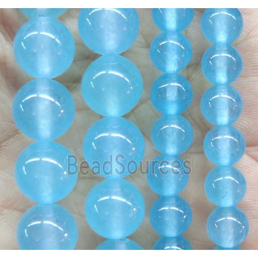 round jade stone beads, dye, lt.blue