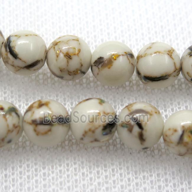 round synthetic turquoise beads with shelled, beige