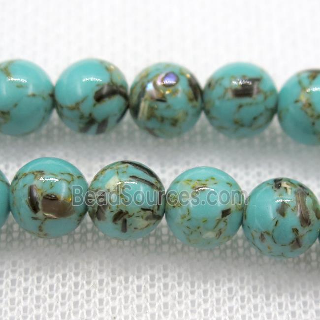 green synthetic turquoise beads with shelled, round