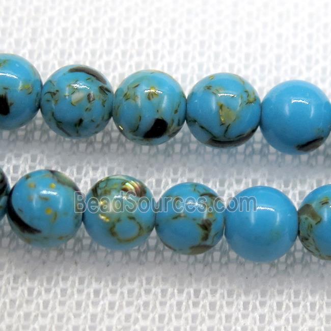 blue synthetic turquoise beads with shelled, round