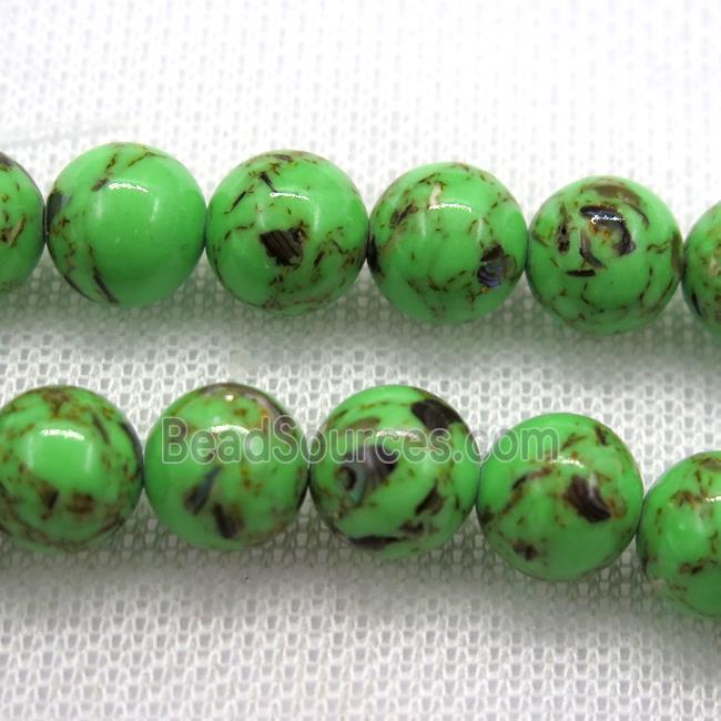 green synthetic turquoise beads with shelled, round